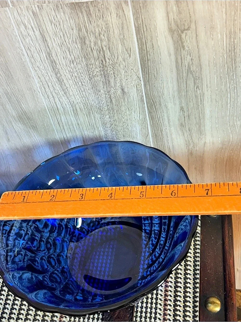 Set of 2 Cobalt Blue Glass Swirl Bowls Scalloped Rim